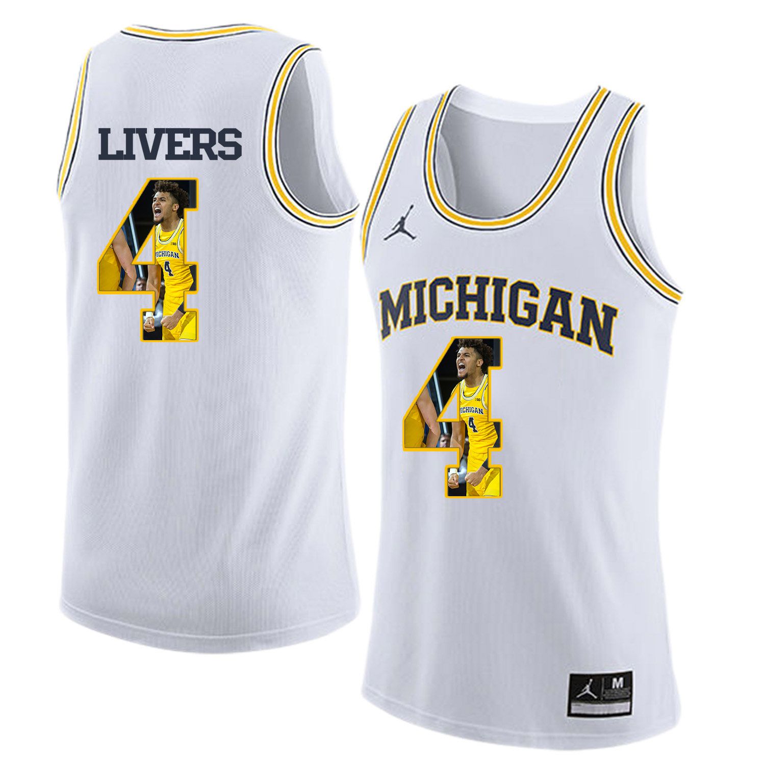 Men Jordan University of Michigan Basketball White #4 Livers Fashion Edition Customized NCAA Jerseys->customized ncaa jersey->Custom Jersey